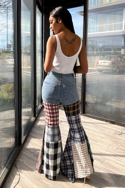 Slow Jams Multi Pattern Plaid Jeans - Multi - EDGEbyKS